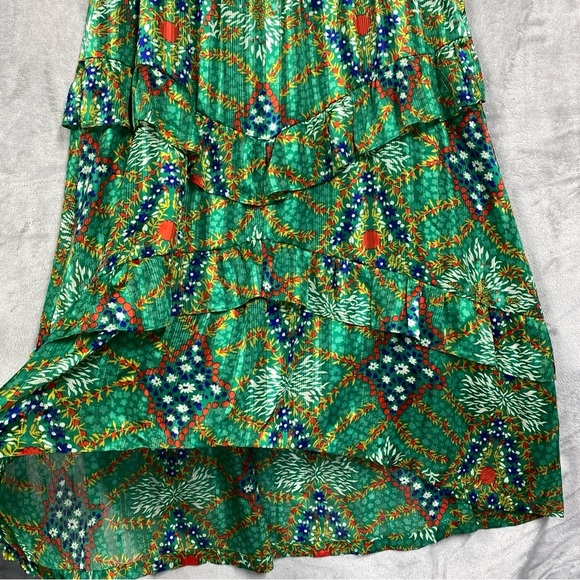 ba&sh Happy Dress Tiered Ruffle Shimmer Metallic High Low Midi Sz 3 Large Green - Picture 6 of 11